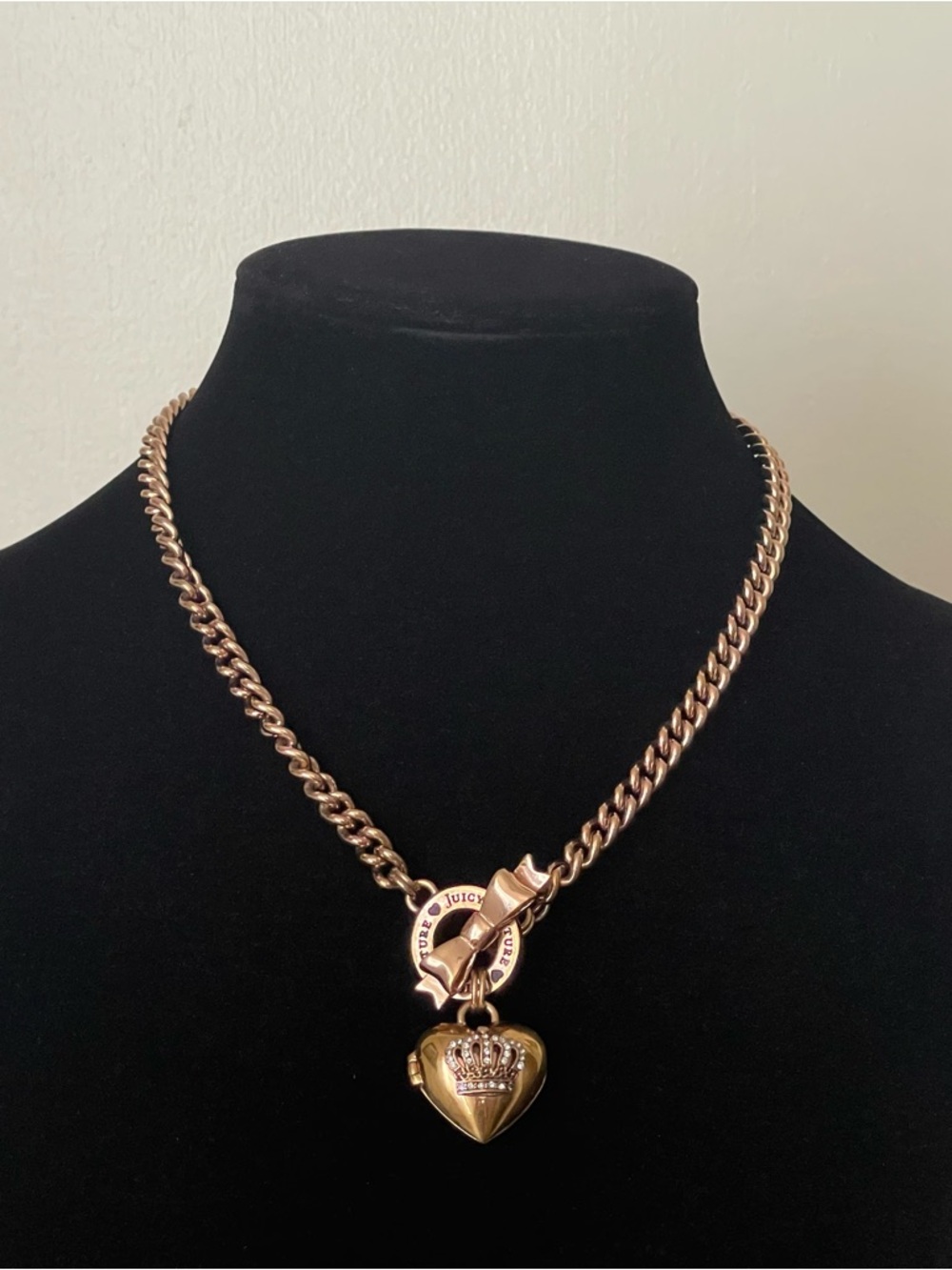 Juicy Couture Rose Gold Heart Crown Toggle Necklace